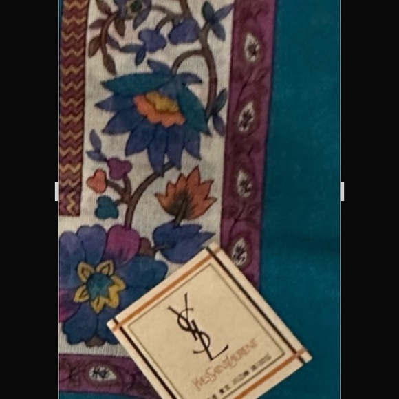 Yves Saint Laurent Teal and Purple Floral Scarf - Picture 1 of 9